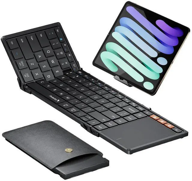 Alt view image 8 of 14 - Foldable Keyboard with Touchpad, XK01 TP Folding Portable Keyboard, Full Size Keys, Large Trackpad Bluetooth Travel Keyboards for Laptop PC Tablet - Black