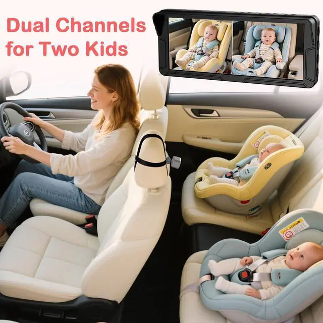 Alt view image 9 of 14 - Dual Baby Car Camera for 2 Kids 6.9 Split Screen Ultrawide HD Display with 2 Cameras, IR Night Vision, Easy Installation, Dual Car Camera Baby Monitor for Infant & Toddler Safety by