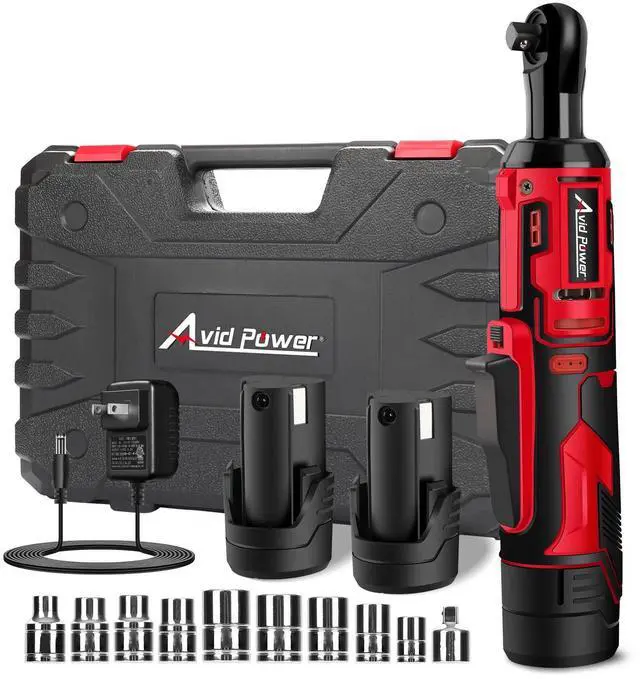 Alt view image 8 of 14 - Cordless Electric Ratchet Wrench 3/8", 44.2 Ft-lbs 12V Power Ratchet Wrench Kit w/Two 2.0Ah Batteries, 1-Hour Fast Charger, Variable Speed and 10 Sockets