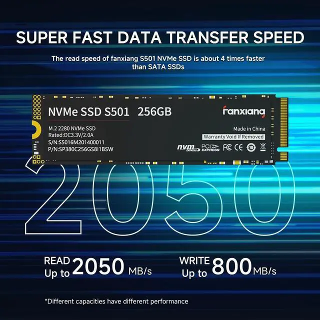 Alt view image 9 of 14 - S501 256GB NVMe SSD 3D NAND1.3 PCIe Gen3x4 M.2 2280 Internal Solid State Drive (Read Speed up to 2,050 MB/s) Compatible with Laptop & PC Desktop