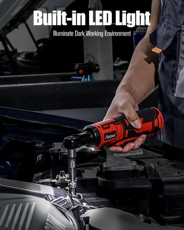 Alt view image 12 of 14 - Cordless Electric Ratchet Wrench 3/8", 44.2 Ft-lbs 12V Power Ratchet Wrench Kit w/Two 2.0Ah Batteries, 1-Hour Fast Charger, Variable Speed and 10 Sockets