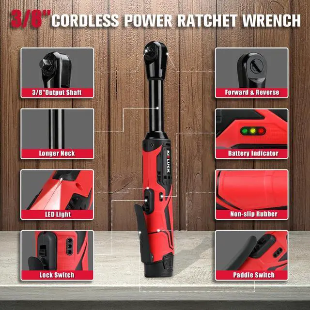 Alt view image 8 of 12 - Cordless Electric Ratchet Wrench Set, 3/8" 12V Extended Power Ratchet Tool Kit, 41 Ft-Lbs Cordless Ratchet with 8 Sockets, 1/4" adapter, LED Light, 2-Pack 2000mAh Battery And Charger