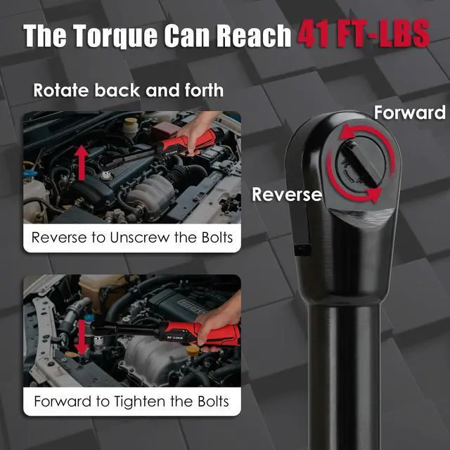 Alt view image 10 of 12 - Cordless Electric Ratchet Wrench Set, 3/8" 12V Extended Power Ratchet Tool Kit, 41 Ft-Lbs Cordless Ratchet with 8 Sockets, 1/4" adapter, LED Light, 2-Pack 2000mAh Battery And Charger