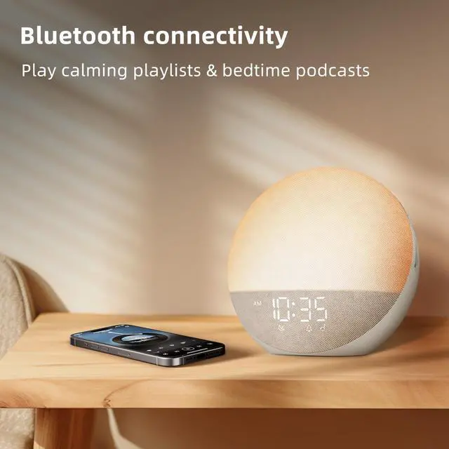 Alt view image 12 of 14 - Sunrise Alarm Clock White Noise Machine: Natural Wake Up Light - Dimmable Clock with Bluetooth Speaker for Bedroom - 25 Sleep Sounds for Baby Adults Kids Putty