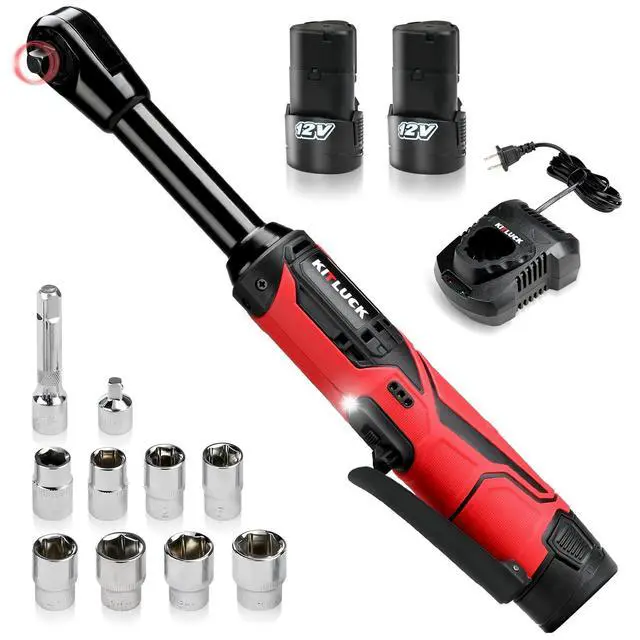 Alt view image 7 of 12 - Cordless Electric Ratchet Wrench Set, 3/8" 12V Extended Power Ratchet Tool Kit, 41 Ft-Lbs Cordless Ratchet with 8 Sockets, 1/4" adapter, LED Light, 2-Pack 2000mAh Battery And Charger