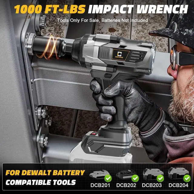 Alt view image 9 of 14 - Cordless Impact Wrench 1/2 inch Compatible with Dewalt Battery, 1000FT-LBS (1360N.m) Brushless Electric Impact Gun Includes LED Work Light, 2100RPM High Torque Impact Driver, Bare Tool Only