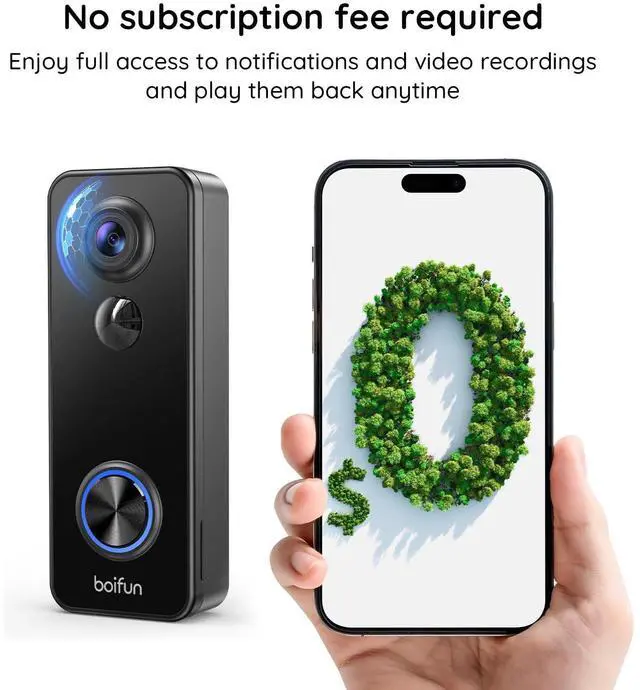 Alt view image 10 of 14 - Video Doorbell Camera Wireless, 180° Wide View, 2K HD, No Subscription, AI Human Detection, Head-to-Toe, HDR Night Vision, Two-Way Audio, Battery Powered with Chime, 2.4 GHz Wi-Fi Only
