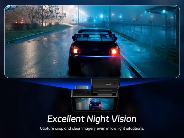 Alt view image 10 of 14 - 4K Dash Cam Front and Rear, 64GB SD Card, Dual Dash Camera for Cars with Wi-Fi, GPS, ADAS, BSD, LCA, 3 IPS Display Car Camera, APP & Voice Control, Night Vision, 24H Parking Mode