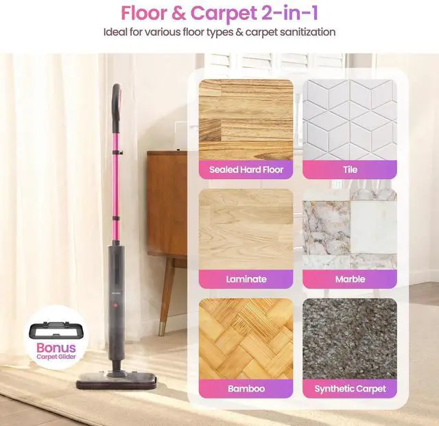 Alt view image 13 of 14 - Steam Mop Cleaner Powerful - 15s Fast Heat-Up, Chemical-Free for Hardwood/Tile/Laminate & Floors/Walls, Washable Pads, 3 Modes for Carpet, Lightweight, Self-Standing, Sleek Design