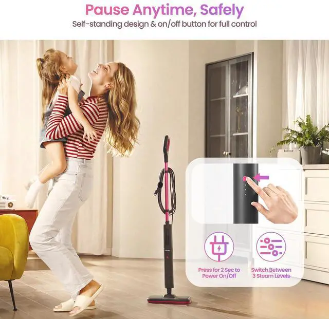 Alt view image 14 of 14 - Steam Mop Cleaner Powerful - 15s Fast Heat-Up, Chemical-Free for Hardwood/Tile/Laminate & Floors/Walls, Washable Pads, 3 Modes for Carpet, Lightweight, Self-Standing, Sleek Design