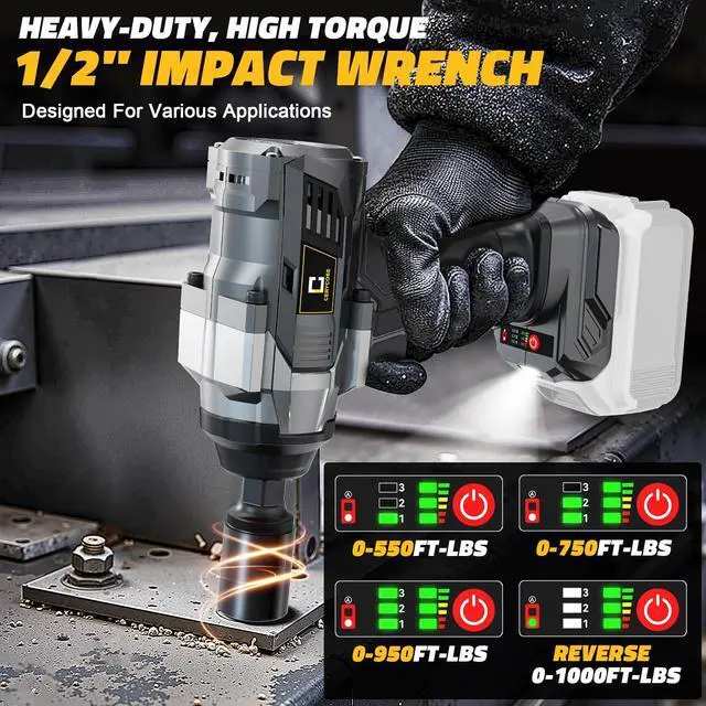 Alt view image 10 of 14 - Cordless Impact Wrench 1/2 inch Compatible with Dewalt Battery, 1000FT-LBS (1360N.m) Brushless Electric Impact Gun Includes LED Work Light, 2100RPM High Torque Impact Driver, Bare Tool Only