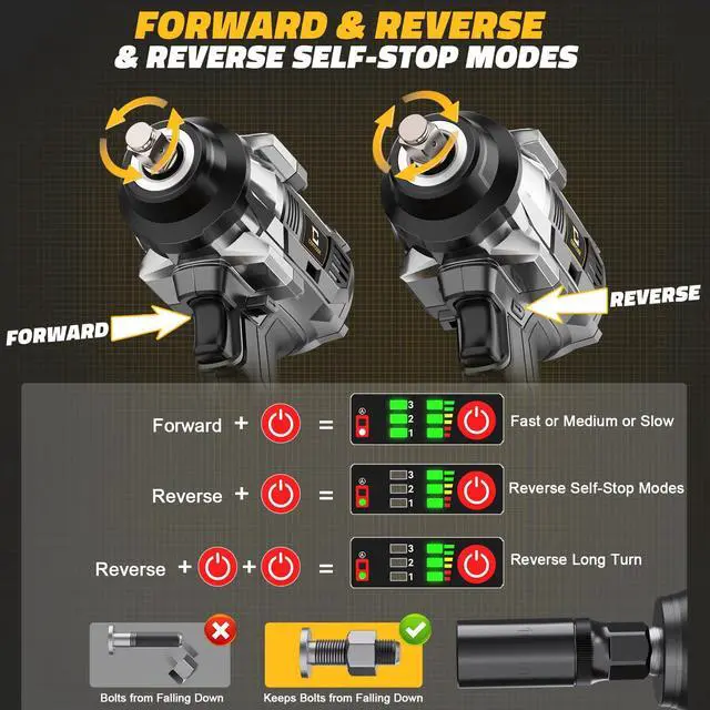 Alt view image 12 of 14 - Cordless Impact Wrench 1/2 inch Compatible with Dewalt Battery, 1000FT-LBS (1360N.m) Brushless Electric Impact Gun Includes LED Work Light, 2100RPM High Torque Impact Driver, Bare Tool Only