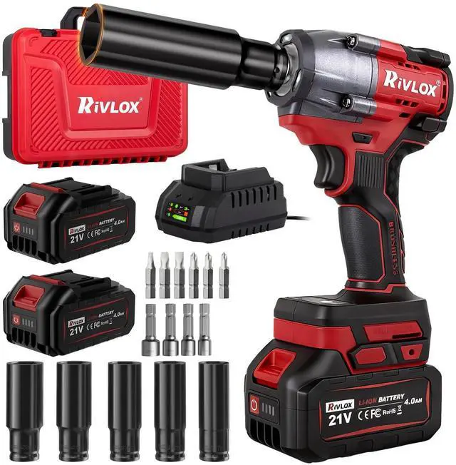 Alt view image 8 of 14 - Cordless Impact Wrench1/2 Inch, 600N. M/450Ft-lbs Power Impact Gun Kit, High Torque Electric Impact Driver for Car RV Tire,LED Light,4.0Ah Battery,Car/DIY Furniture/Home,Power tools,Red Toolbox