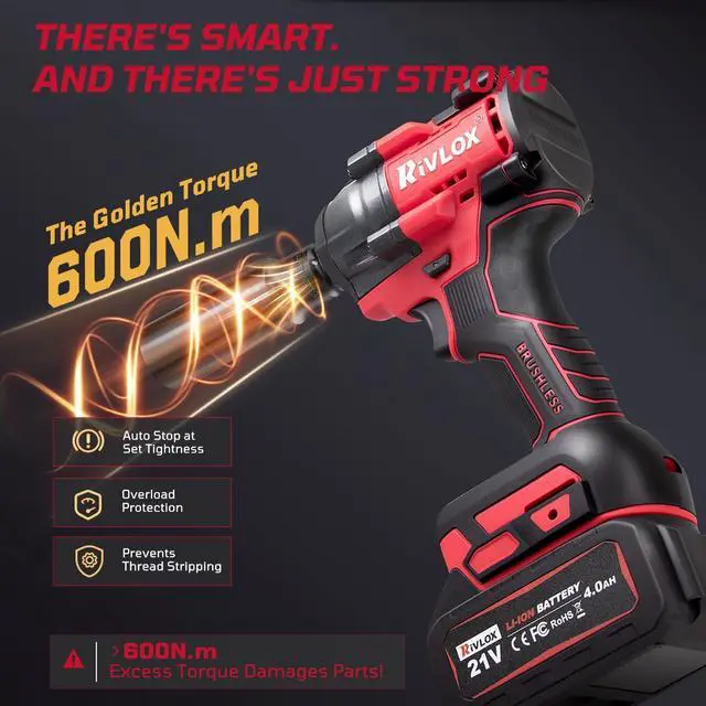 Alt view image 10 of 14 - Cordless Impact Wrench1/2 Inch, 600N. M/450Ft-lbs Power Impact Gun Kit, High Torque Electric Impact Driver for Car RV Tire,LED Light,4.0Ah Battery,Car/DIY Furniture/Home,Power tools,Red Toolbox