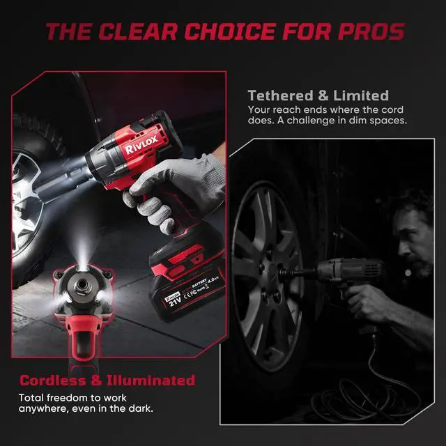 Alt view image 12 of 14 - Cordless Impact Wrench1/2 Inch, 600N. M/450Ft-lbs Power Impact Gun Kit, High Torque Electric Impact Driver for Car RV Tire,LED Light,4.0Ah Battery,Car/DIY Furniture/Home,Power tools,Red Toolbox