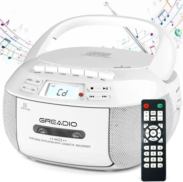 Alt view image 8 of 14 - CD Player Boombox Cassette Player Combo with Bluetooth,AM/FM Radio,Stereo Sound with Remote Control,AUX/USB Drive,Tape Recording,AC/DC Powered,Headphone Jack,LCD Display for Home,Kids,Gift