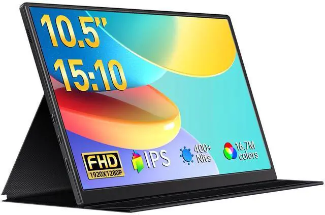 Alt view image 7 of 12 - Small Portable Monitor 10.5" 400 Nits 15:10 FHD 1280P IPS Screen, Ultra-Slim Mini Monitor w/Smart Cover & Speaker, USB C HDMI HDR Portable Gaming Monitor, Travel Monitors for Laptop PCs