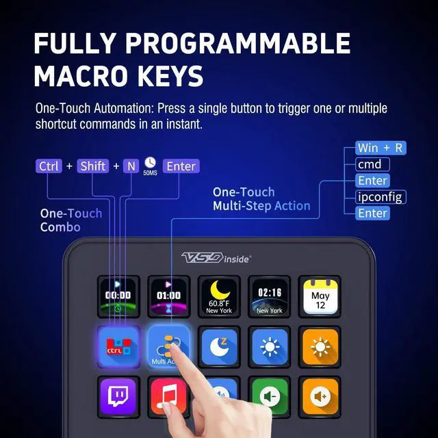 Alt view image 9 of 14 - Macro Keypad, Stream Controller Deck Gaming Streaming Shortcut Keyboard, 18 Programmable Keys Customizable Visual AI Pad USB Soundboard for OBS, YouTube, Desk Office Setup, Laptop, PC, Mac