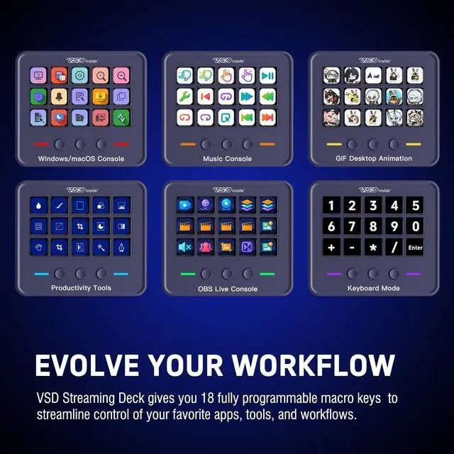 Alt view image 10 of 14 - Macro Keypad, Stream Controller Deck Gaming Streaming Shortcut Keyboard, 18 Programmable Keys Customizable Visual AI Pad USB Soundboard for OBS, YouTube, Desk Office Setup, Laptop, PC, Mac