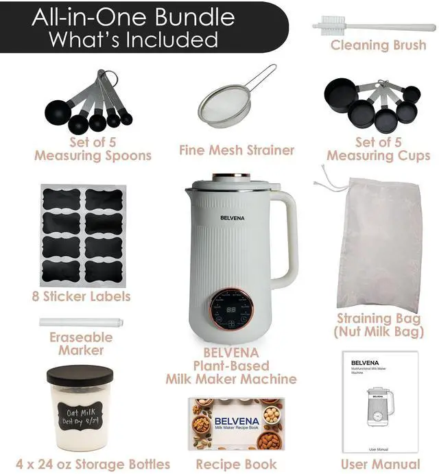 Alt view image 9 of 14 - All-In-One Bundle Nut Milk Maker Machine Includes 4 Storage Bottles, Labels & Measuring Set 32oz Capacity 8 in 1 Function Soy Milk Maker Machine Automatic Stainless Steel Almond Nut Oat Rice