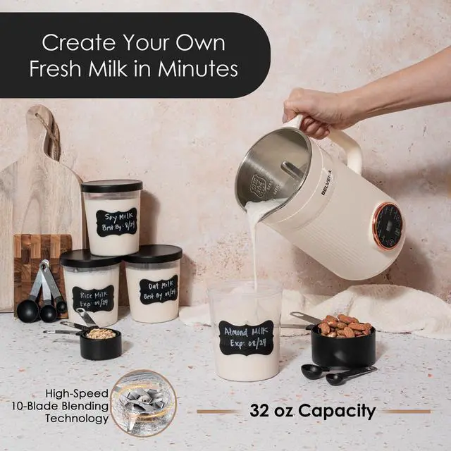 Alt view image 10 of 14 - All-In-One Bundle Nut Milk Maker Machine Includes 4 Storage Bottles, Labels & Measuring Set 32oz Capacity 8 in 1 Function Soy Milk Maker Machine Automatic Stainless Steel Almond Nut Oat Rice