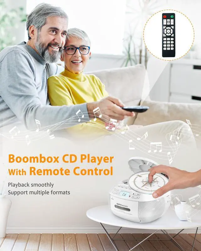 Alt view image 9 of 14 - CD Player Boombox Cassette Player Combo with Bluetooth,AM/FM Radio,Stereo Sound with Remote Control,AUX/USB Drive,Tape Recording,AC/DC Powered,Headphone Jack,LCD Display for Home,Kids,Gift