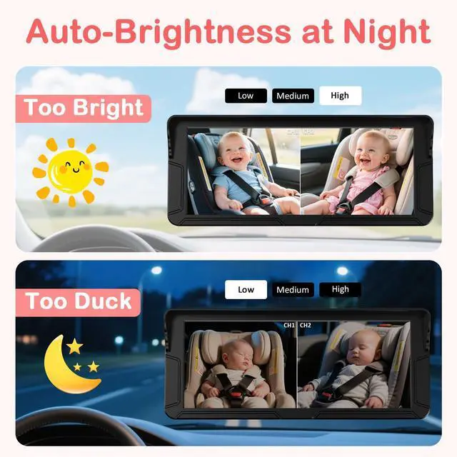 Alt view image 13 of 14 - Dual Baby Car Camera for 2 Kids 6.9 Split Screen Ultrawide HD Display with 2 Cameras, IR Night Vision, Easy Installation, Dual Car Camera Baby Monitor for Infant & Toddler Safety by