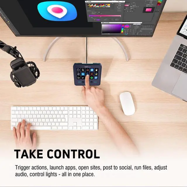 Alt view image 12 of 14 - Macro Keypad, Stream Controller Deck Gaming Streaming Shortcut Keyboard, 18 Programmable Keys Customizable Visual AI Pad USB Soundboard for OBS, YouTube, Desk Office Setup, Laptop, PC, Mac