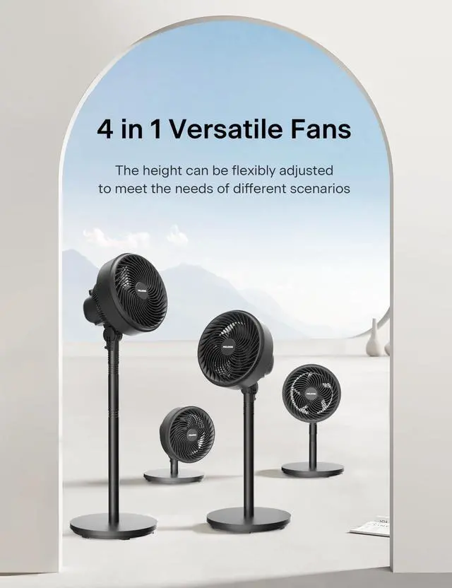 Alt view image 9 of 14 - 7-Inch Pedestal Air Circulator, Oscillation Fan, 3 Speeds, Adjustable Height (Tabletop/Standing Fan), 75°+90° Oscillation, 5-Blade Quiet Pedestal Fan for Bedroom, Office, Home