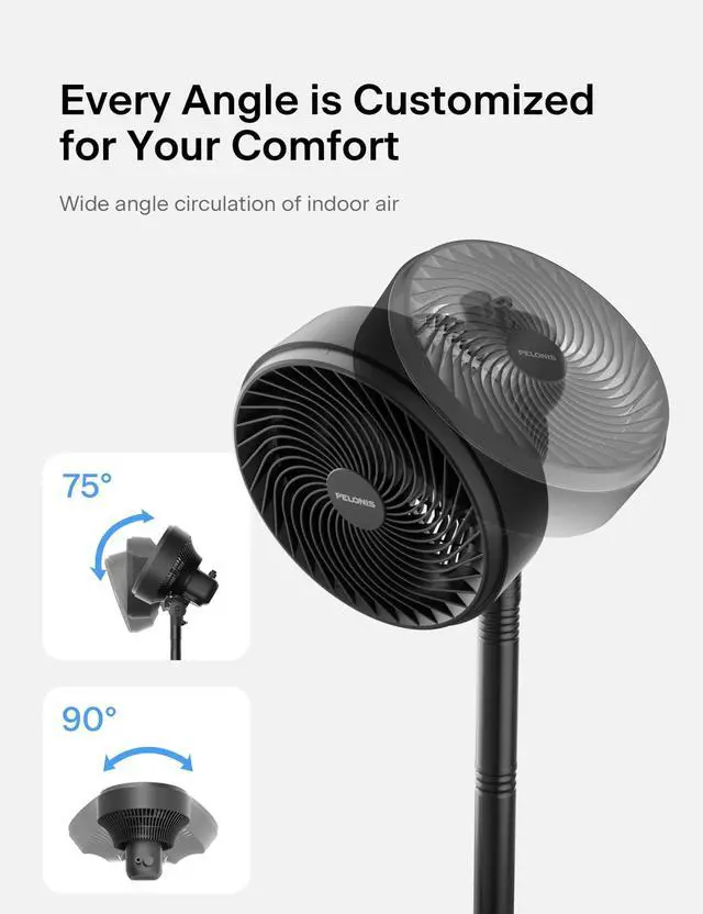 Alt view image 14 of 14 - 7-Inch Pedestal Air Circulator, Oscillation Fan, 3 Speeds, Adjustable Height (Tabletop/Standing Fan), 75°+90° Oscillation, 5-Blade Quiet Pedestal Fan for Bedroom, Office, Home