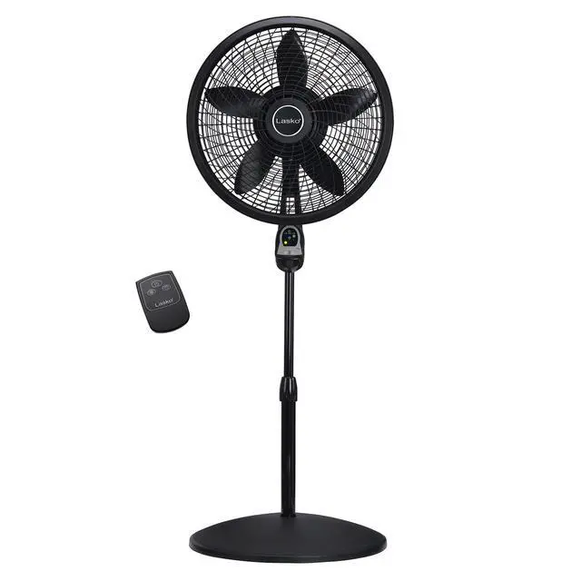 Alt view image 8 of 14 - Oscillating Cyclone Pedestal Fan, Adjustable Height, Timer, Remote Control, 3 Speeds, for Bedroom, Living Room, Home Office, 18", Black, 1843