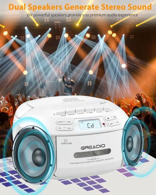 Alt view image 12 of 14 - CD Player Boombox Cassette Player Combo with Bluetooth,AM/FM Radio,Stereo Sound with Remote Control,AUX/USB Drive,Tape Recording,AC/DC Powered,Headphone Jack,LCD Display for Home,Kids,Gift