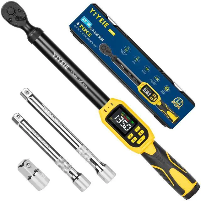 Alt view image 8 of 14 - Digital Torque Wrench 3/8" Drive | 5-99.5 ft-lb | ±1% Accuracy | Smart Alert Multi | Electric Torque Wrench Digital for Bike/Moto/Auto, 2 Extension Bars Reach Tight Spaces