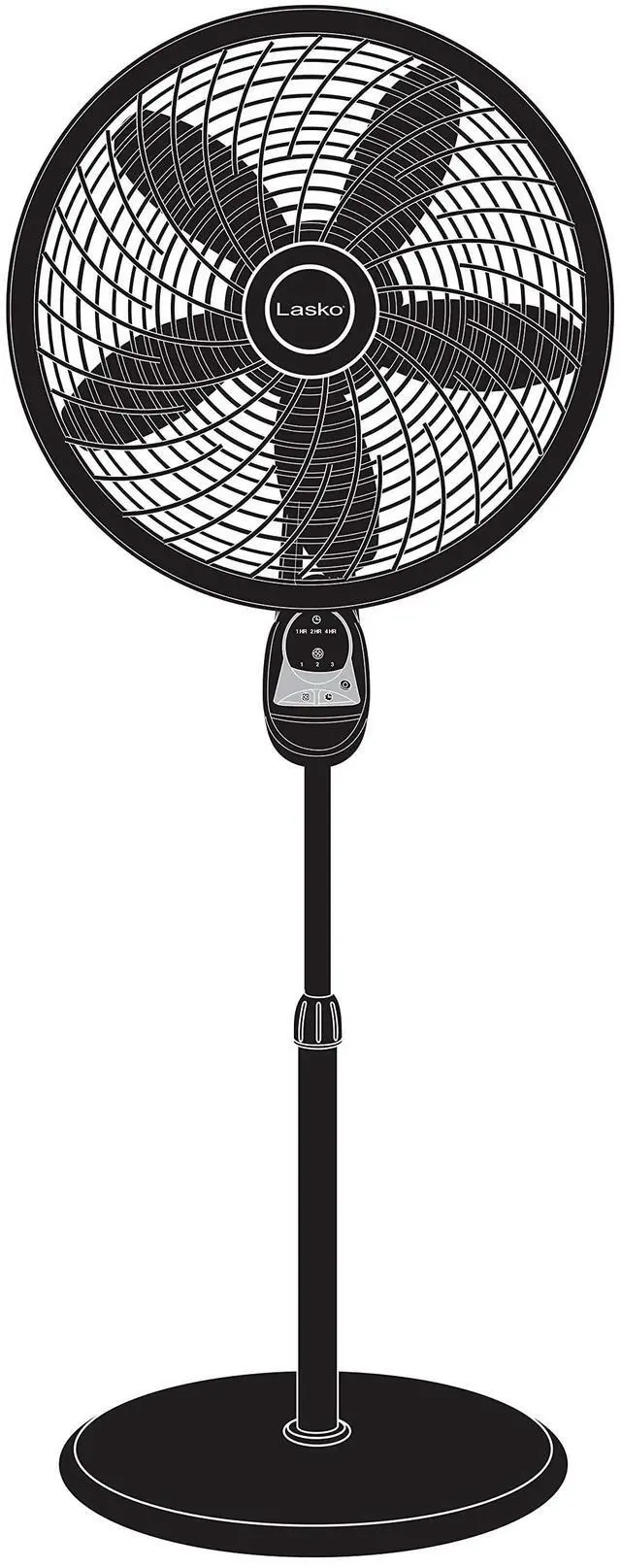 Alt view image 14 of 14 - Oscillating Cyclone Pedestal Fan, Adjustable Height, Timer, Remote Control, 3 Speeds, for Bedroom, Living Room, Home Office, 18", Black, 1843