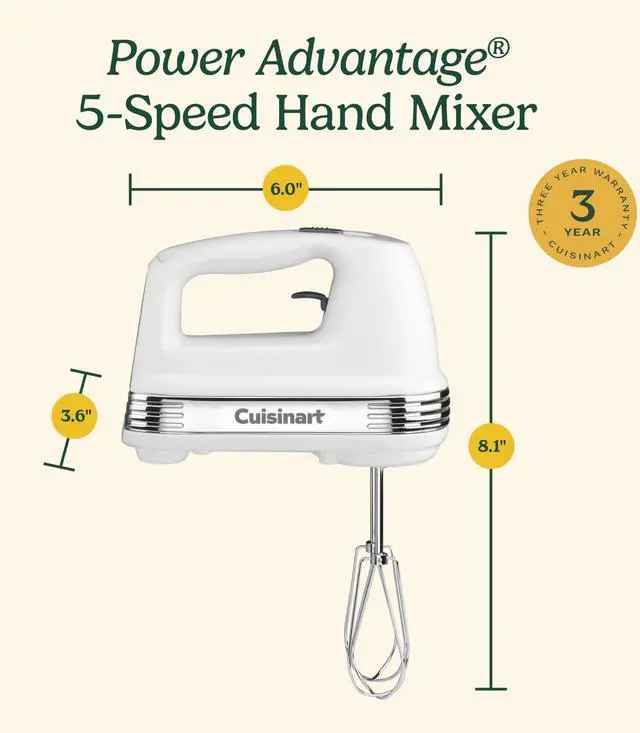 Alt view image 12 of 12 - Power Advantage 5-Speed Hand Mixer, 220W-Motor Hand Blender Electric Mixer with 5 Speed Settings, Extra-Long Dishwasher-Safe Beaters, 60-Inch Swivel Cord, HM-50, White