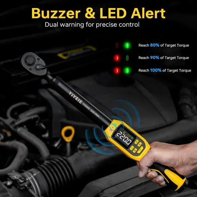 Alt view image 11 of 14 - Digital Torque Wrench 3/8" Drive | 5-99.5 ft-lb | ±1% Accuracy | Smart Alert Multi | Electric Torque Wrench Digital for Bike/Moto/Auto, 2 Extension Bars Reach Tight Spaces