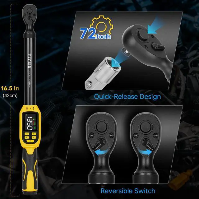 Alt view image 12 of 14 - Digital Torque Wrench 3/8" Drive | 5-99.5 ft-lb | ±1% Accuracy | Smart Alert Multi | Electric Torque Wrench Digital for Bike/Moto/Auto, 2 Extension Bars Reach Tight Spaces