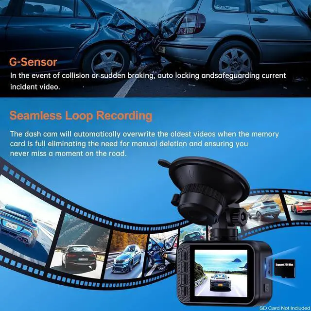 Alt view image 12 of 14 - Dash Cam Front and Rear, 2.5K Dual Dash Camera for Cars, 2560P Mini Car Camera, 2 inch IPS Screen, WDR Night Vision, 24 Hours Parking Monitor, G-Sensor, Support 256 GB Max