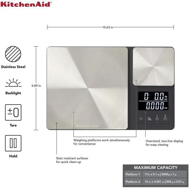 Alt view image 11 of 14 - KQ909 Dual Platform Digital Kitchen and Food Scale, 11 pound capacity and Precision 16oz capacity, Black with Stainless Steel