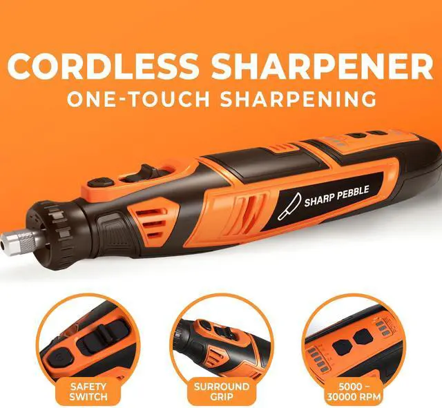 Alt view image 9 of 12 - Electric Cordless Chainsaw Sharpener Kit - Comes with Chain Saw Sharpener Tool, 4 File Size Sharpening Wheels, Angle Attachment, Wrench & eBook