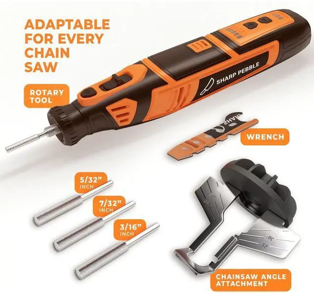 Alt view image 8 of 12 - Electric Cordless Chainsaw Sharpener Kit - Comes with Chain Saw Sharpener Tool, 4 File Size Sharpening Wheels, Angle Attachment, Wrench & eBook
