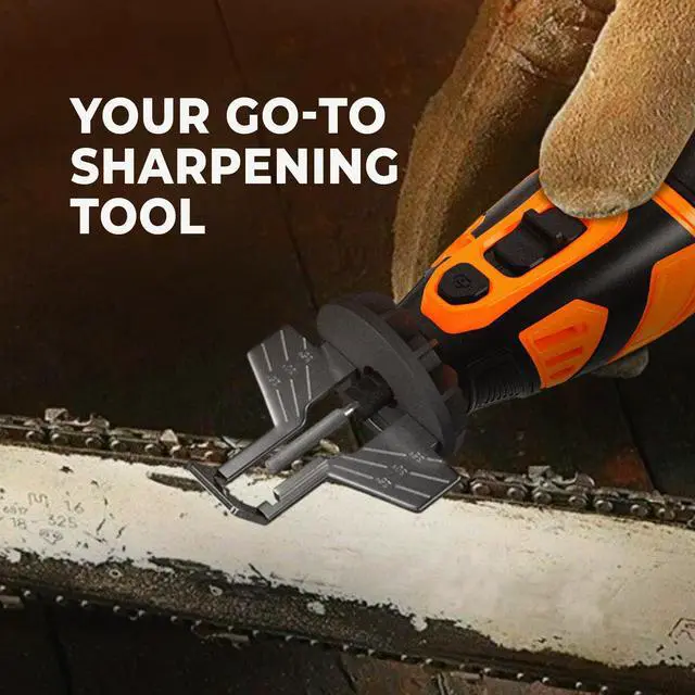 Alt view image 12 of 12 - Electric Cordless Chainsaw Sharpener Kit - Comes with Chain Saw Sharpener Tool, 4 File Size Sharpening Wheels, Angle Attachment, Wrench & eBook