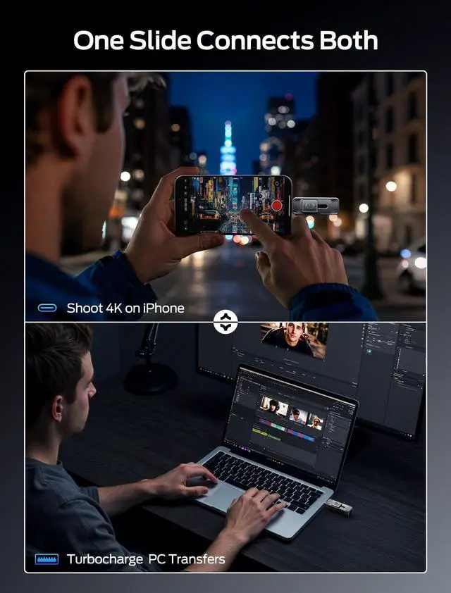 Alt view image 9 of 12 - 512GB Solid State Drives with Dual Ports & Push-Pull Design 560MB/s Read Speed, Type C + USB 3.2 Drive Portable ssd for iPhone 15/16/Android/Mac