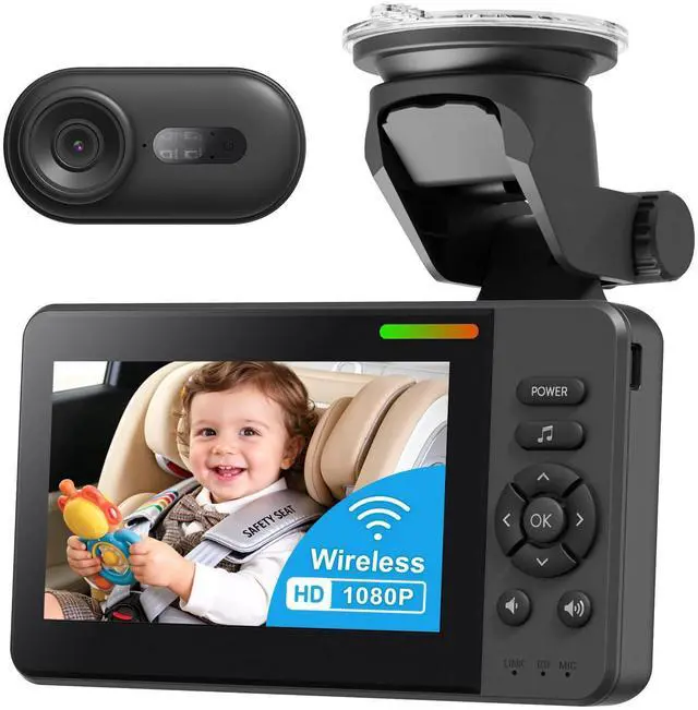 Alt view image 8 of 14 - Wireless Baby Car Camera, Car Baby Monitor No Wi-Fi Needed with HD 1080P Night Vision Display Adjustable Lens, Easy Install Backseat Camera for Kids, Newborns Travel Essentials Gifts