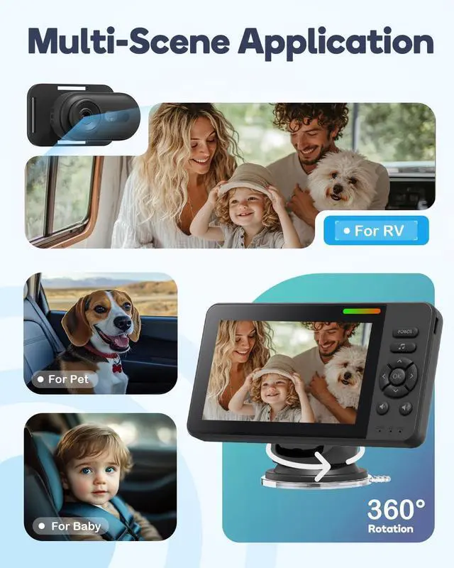 Alt view image 13 of 14 - Wireless Baby Car Camera, Car Baby Monitor No Wi-Fi Needed with HD 1080P Night Vision Display Adjustable Lens, Easy Install Backseat Camera for Kids, Newborns Travel Essentials Gifts