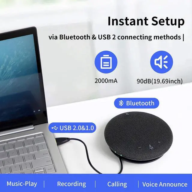 Alt view image 10 of 14 - Bluetooth Conference Speaker and Microphone USB Speakerphone Conference Microphone and Speaker 360° Voice Pickup Max Bluetooth Distance 32.8ft Noise Cancellation for Video Conferencing Calling