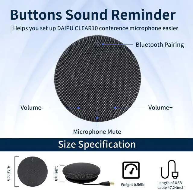 Alt view image 13 of 14 - Bluetooth Conference Speaker and Microphone USB Speakerphone Conference Microphone and Speaker 360° Voice Pickup Max Bluetooth Distance 32.8ft Noise Cancellation for Video Conferencing Calling