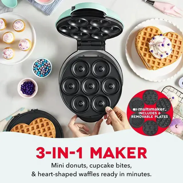 Alt view image 9 of 14 - MultiMaker® Treat Maker System - Make Mini Donuts, Cupcakes & Heart-Shaped Waffles - Interchangeable Plate Design - dishwasher safe Parts for Easy Cleanup - Aqua