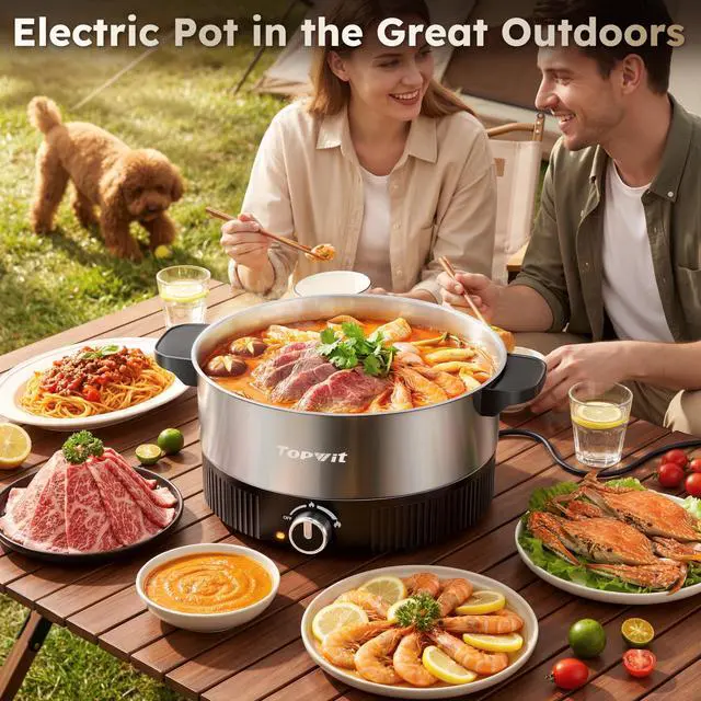 Alt view image 14 of 14 - 4.5L Hot Pot Electric, Stainless Steel Electric Pot with Dual Power Setting, 1200W Fast Heating Electric Hot Pot for Cooking Hotpot, Soup, Pasta, Perfect for Family Dinner & Party, Black