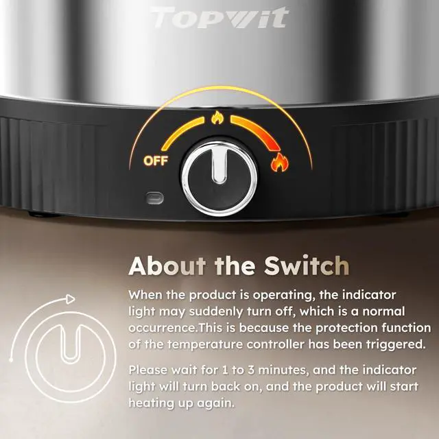 Alt view image 13 of 14 - 4.5L Hot Pot Electric, Stainless Steel Electric Pot with Dual Power Setting, 1200W Fast Heating Electric Hot Pot for Cooking Hotpot, Soup, Pasta, Perfect for Family Dinner & Party, Black